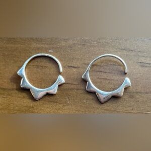 Silver Hoop Earrings with Geometric Design